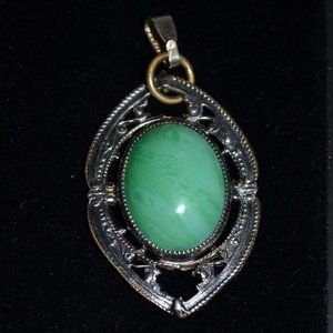 Jadeite Cabochon Art Nouveau Silver Pendant